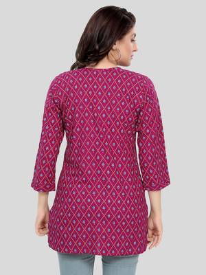 Burgundy printed rayon short-kurtis 3