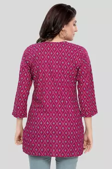 Burgundy printed rayon short-kurtis