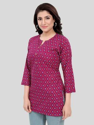 Burgundy printed rayon short-kurtis 4