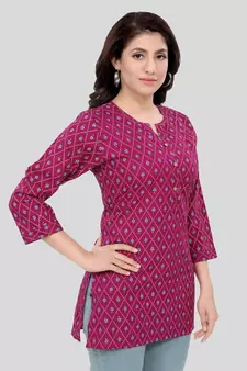 Burgundy printed rayon short-kurtis