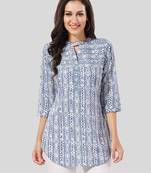 Blue printed crepe short-kurtis