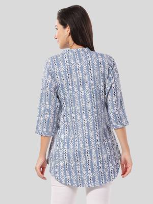 Blue printed crepe short-kurtis 2
