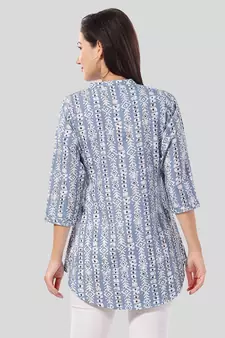 Blue printed crepe short-kurtis