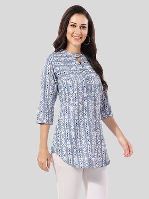 Blue printed crepe short-kurtis 3