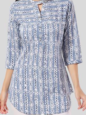 Blue printed crepe short-kurtis 4