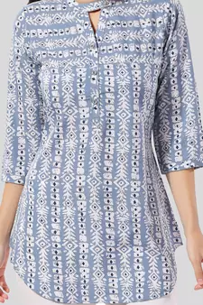 Blue printed crepe short-kurtis