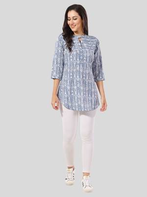 Blue printed crepe short-kurtis 5