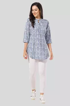 Blue printed crepe short-kurtis