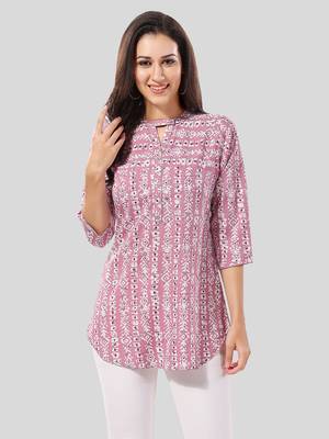 Pink printed crepe short-kurtis 1