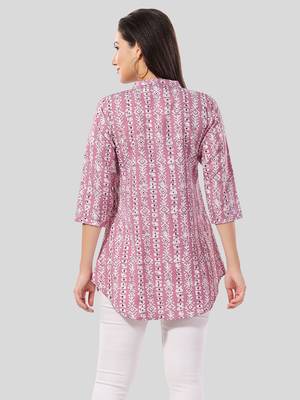 Pink printed crepe short-kurtis 2