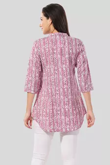 Pink printed crepe short-kurtis