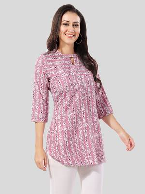 Pink printed crepe short-kurtis 3