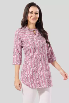 Pink printed crepe short-kurtis