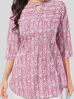 Pink printed crepe short-kurtis 4