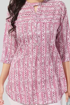 Pink printed crepe short-kurtis