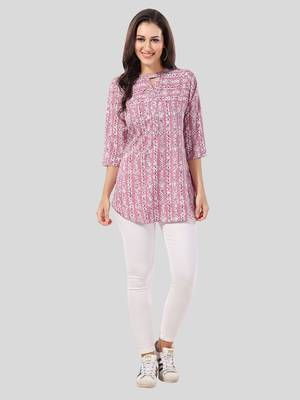 Pink printed crepe short-kurtis 5