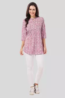 Pink printed crepe short-kurtis
