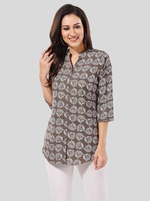 Grey printed crepe short-kurtis 1