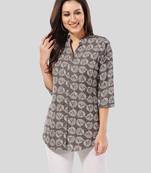 Grey printed crepe short-kurtis