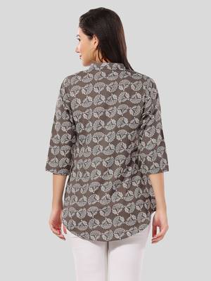 Grey printed crepe short-kurtis 2