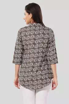 Grey printed crepe short-kurtis