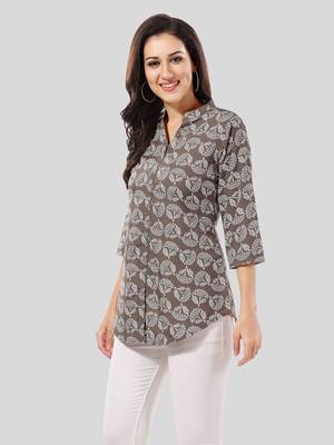 Grey printed crepe short-kurtis 3