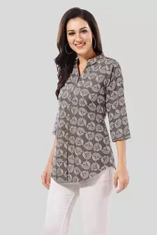 Grey printed crepe short-kurtis