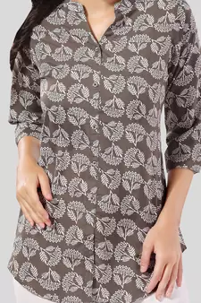 Grey printed crepe short-kurtis