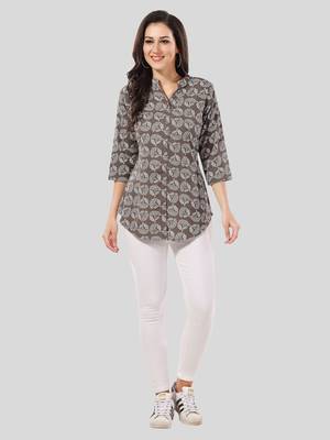 Grey printed crepe short-kurtis 5