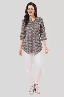 Grey printed crepe short-kurtis