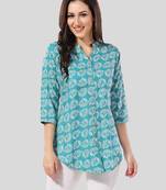 Sea-green printed crepe short-kurtis