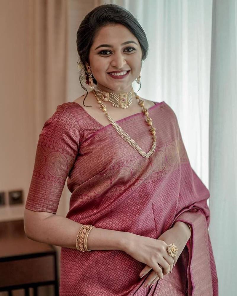 Pink Woven Art Silk Saree With Blouse Piece