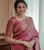 Pink Woven Art Silk Saree With Blouse Piece