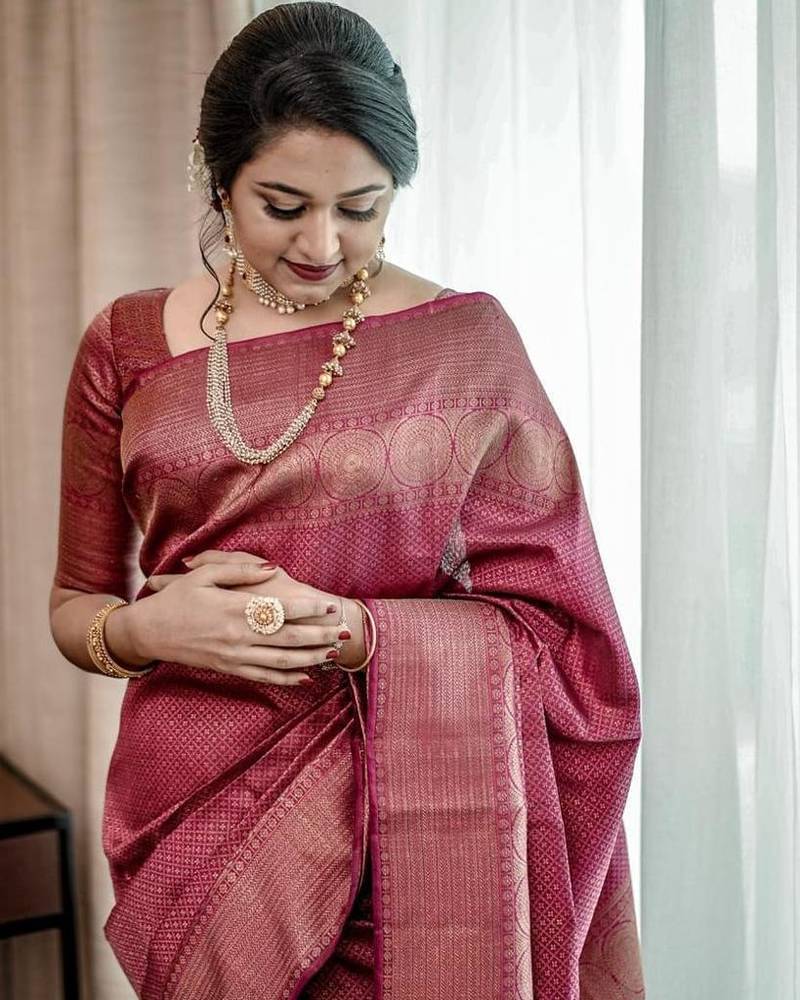 Pink Woven Art Silk Saree With Blouse Piece