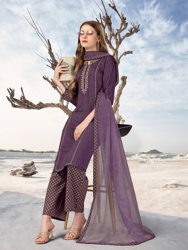 Trendmalls Cotton Kurta Pant Suit Set for Women Party Wear Festive Wedding Salwar Dress & Gown