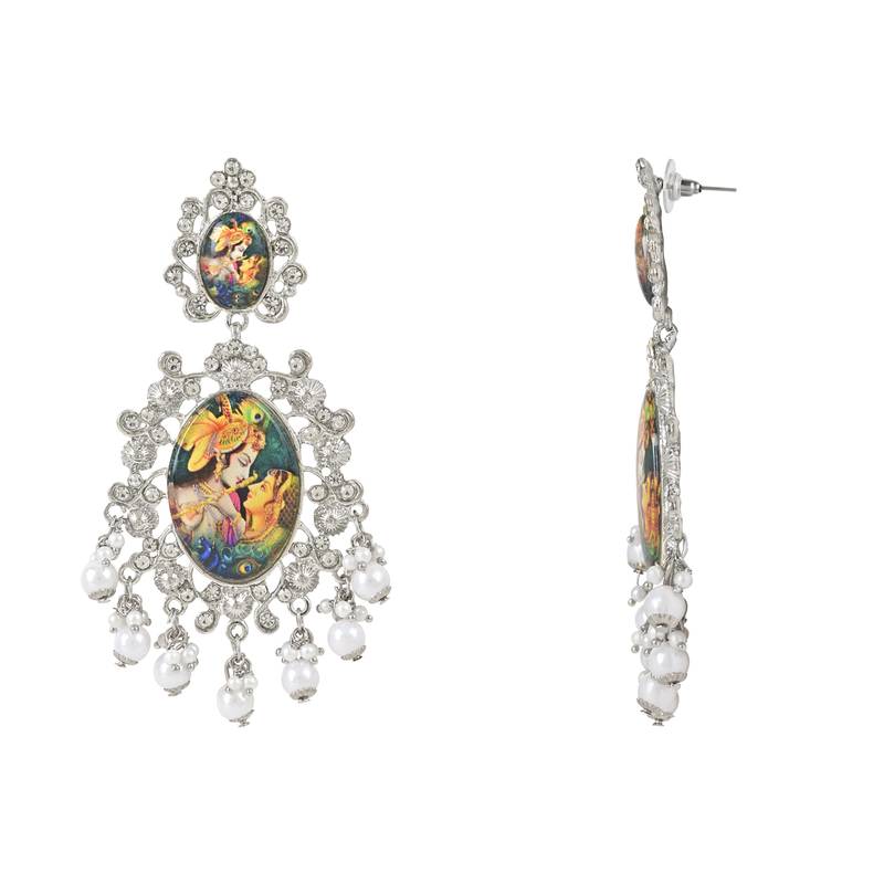 Traditional Silver Plated Padmavati Earrings Embellished with Pearls for Women/Girls 