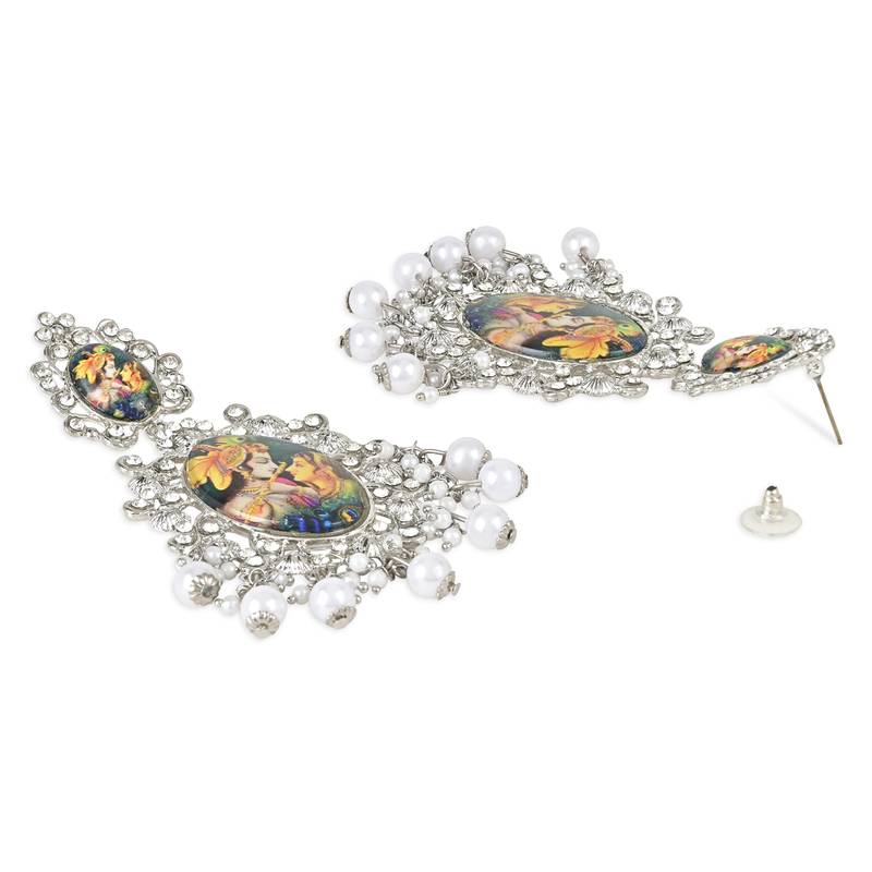 Traditional Silver Plated Padmavati Earrings Embellished with Pearls for Women/Girls 