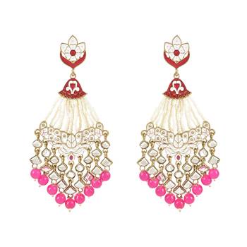 Traditional Handcrafted Meena Work Earring Glided with Kundan & Pearls For Women/Girls  1