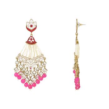 Traditional Handcrafted Meena Work Earring Glided with Kundan & Pearls For Women/Girls  2