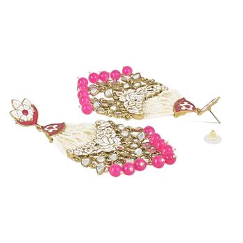 Traditional Handcrafted Meena Work Earring Glided with Kundan & Pearls For Women/Girls  3
