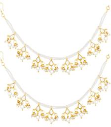 Traditional kundan & Pearl Studed Long Pearl Drop Beads Hair Chain Accessories for Women/Girls 