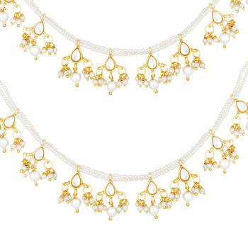 Traditional kundan & Pearl Studed Long Pearl Drop Beads Hair Chain Accessories for Women/Girls  3