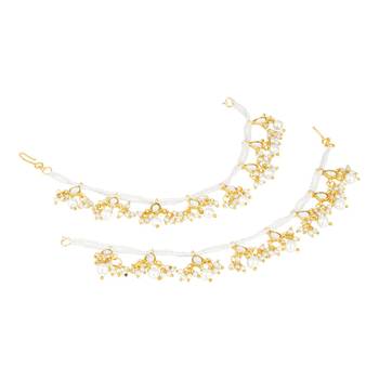 Traditional kundan & Pearl Studed Long Pearl Drop Beads Hair Chain Accessories for Women/Girls  4