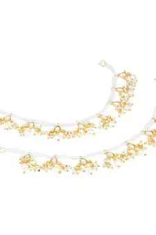 Traditional kundan & Pearl Studed Long Pearl Drop Beads Hair Chain Accessories for Women/Girls 
