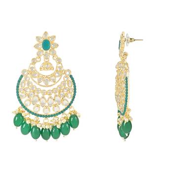 Traditional Handcrafted Pearl Kundan Beaded Chandbali Earrings for Women/Girls  2
