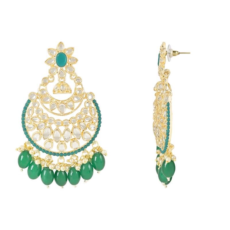 Traditional Handcrafted Pearl Kundan Beaded Chandbali Earrings for Women/Girls 