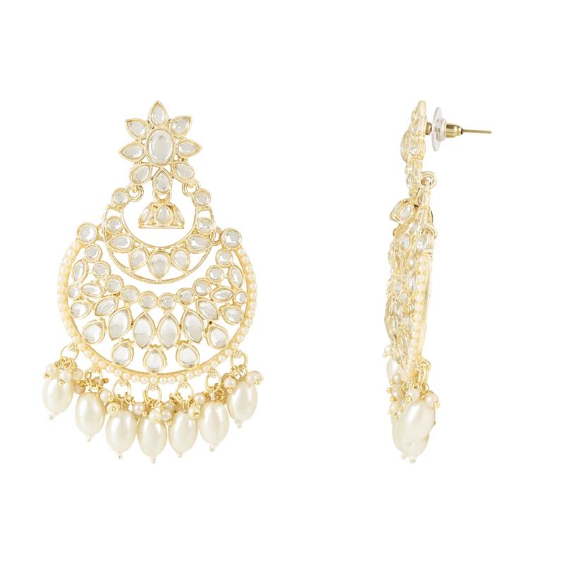 Traditional Handcrafted Pearl Kundan Beaded Chandbali Earrings for Women/Girls 