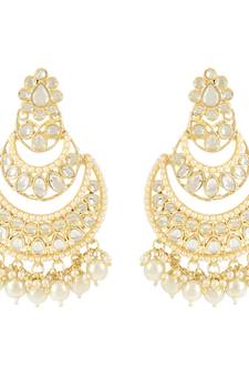 Traditional Handcrafted Pearl Kundan Beaded Chandbali Earrings for Women/Girls (E3029W)