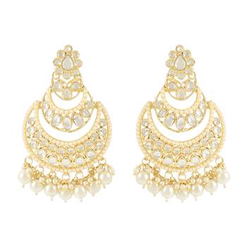Traditional Handcrafted Pearl Kundan Beaded Chandbali Earrings for Women/Girls  1