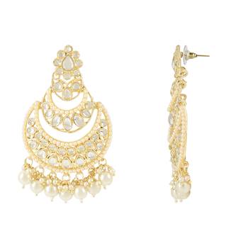 Traditional Handcrafted Pearl Kundan Beaded Chandbali Earrings for Women/Girls  2
